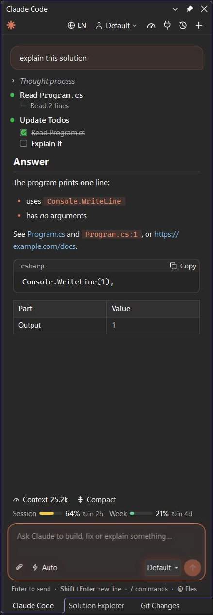 An answer with tool calls, the context size and the plan limits